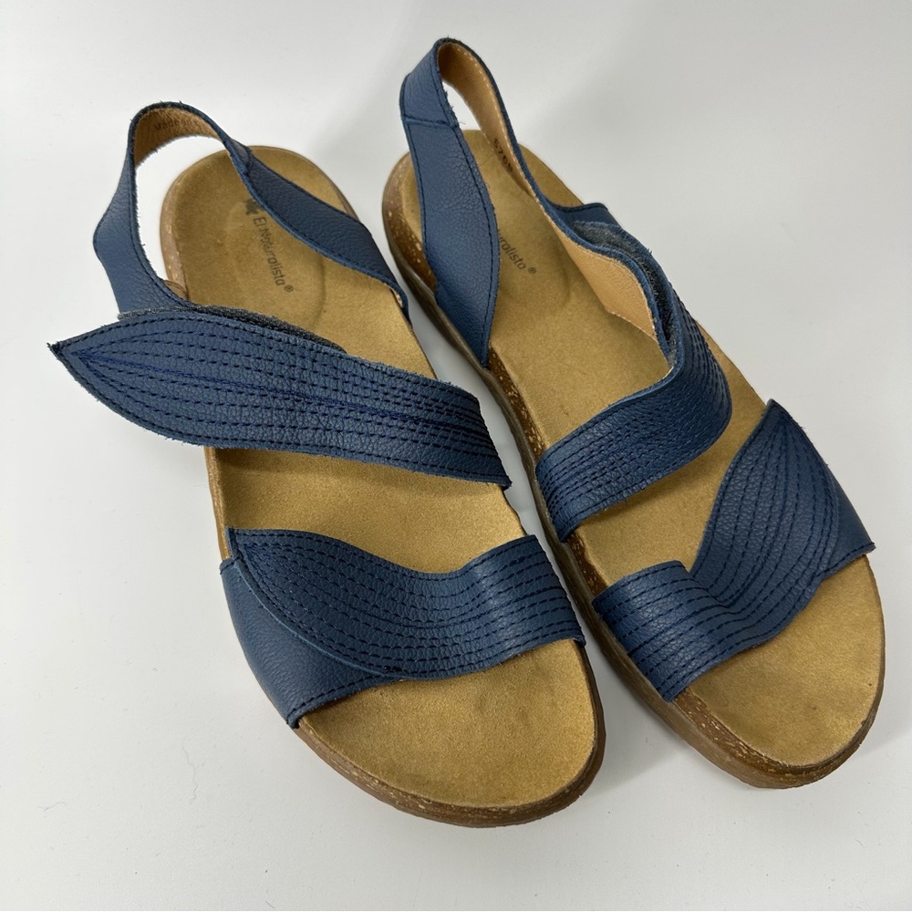 El Naturalista Navy Blue Leather Strappy Slingback Sandals